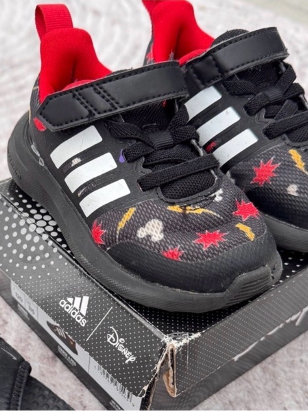 Adidas Kids Black & Red Athletic Shoes - Lightweight Velcro Sneakers